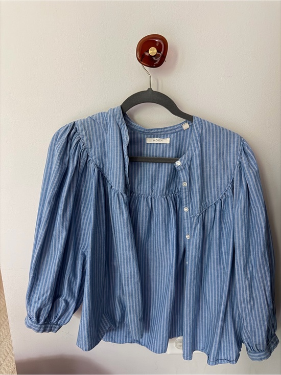Doen Tops - Doen Blue and White Striped Peasant Top